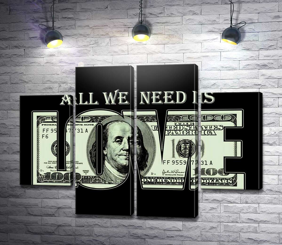модульная картина 100 долларов: All we need is love (Модуль №20)