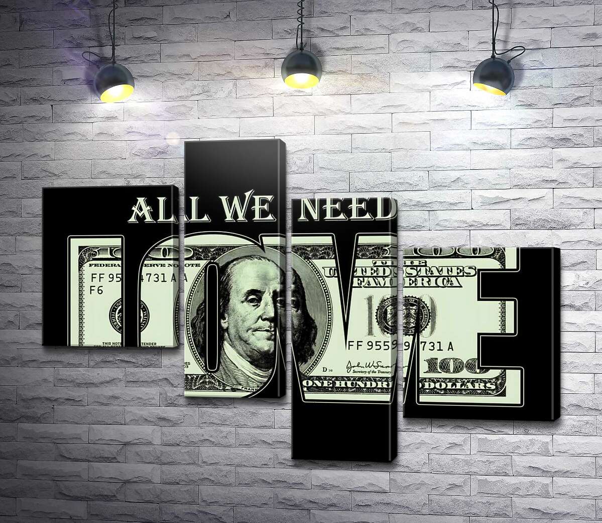 модульная картина 100 долларов: All we need is love (Модуль №21)