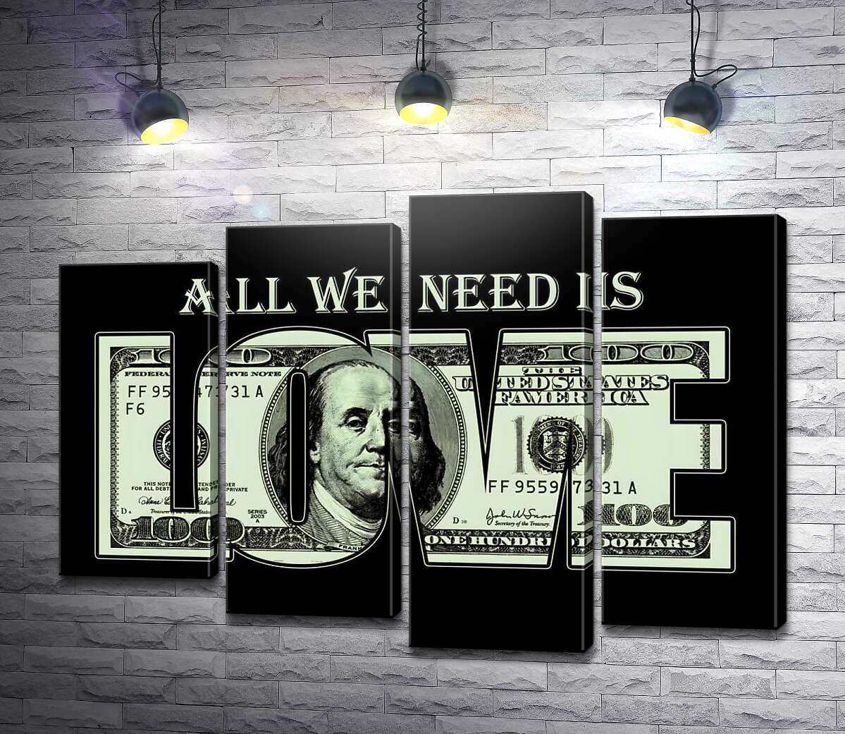 модульна картина 100 доларів: All we need is love (Модуль №3)