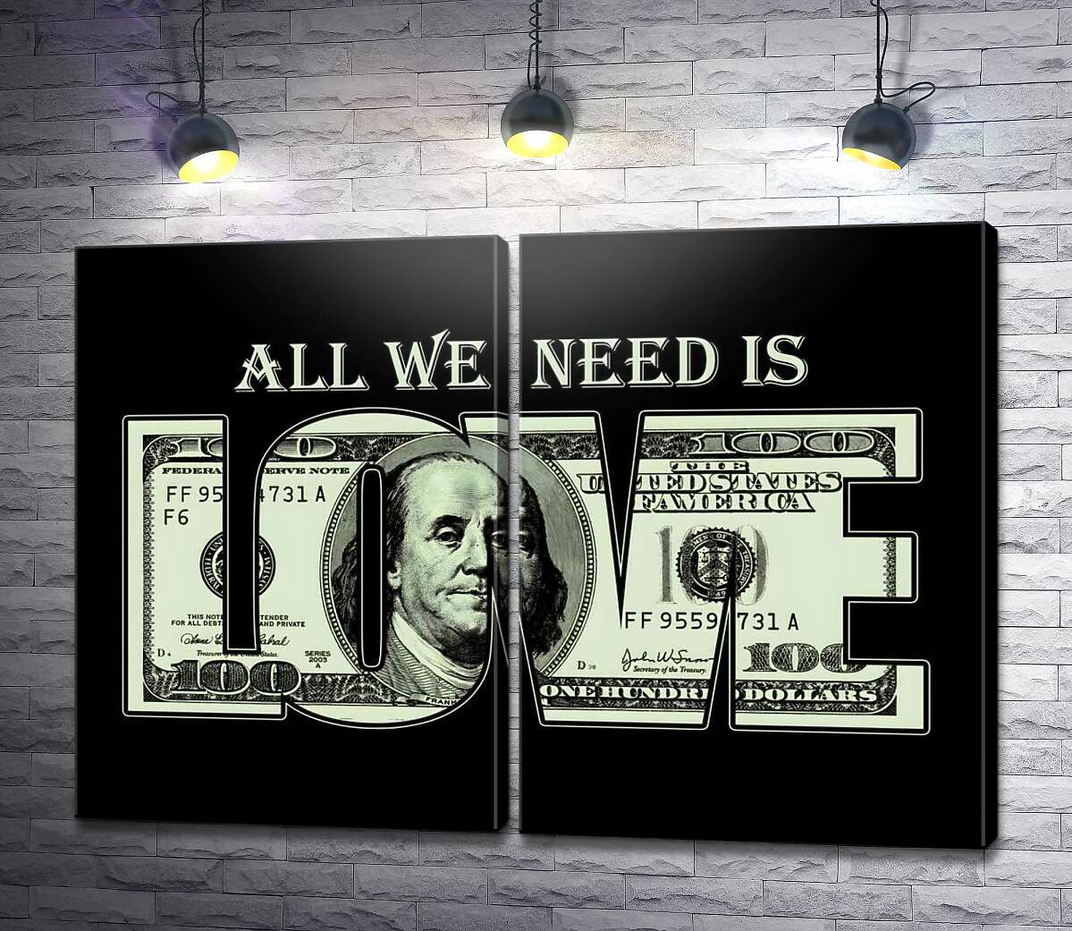 модульная картина 100 долларов: All we need is love (Модуль №6)
