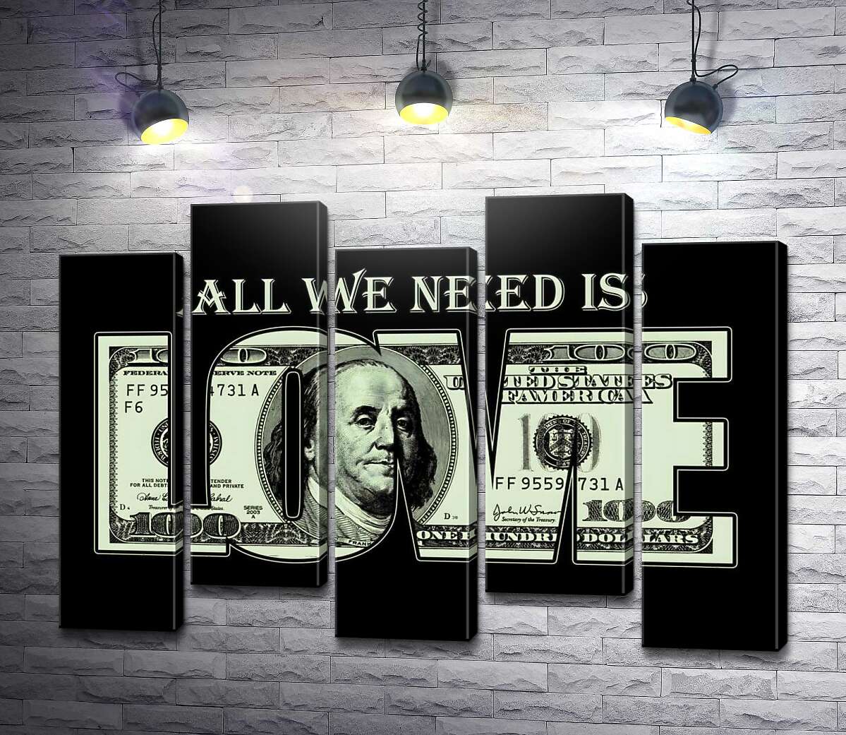 модульна картина 100 доларів: All we need is love (Модуль №30)