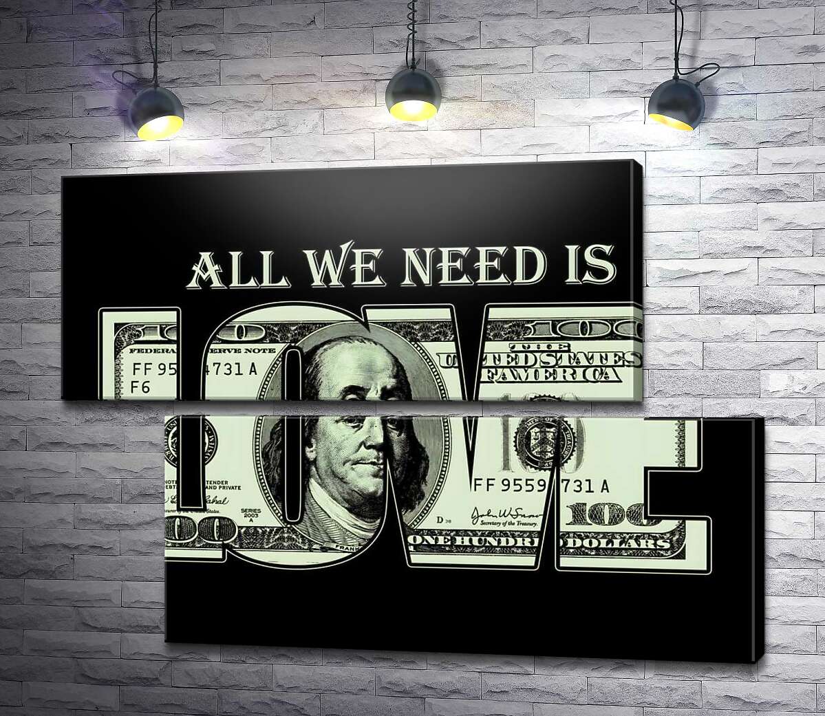 модульная картина 100 долларов: All we need is love (Модуль №8)