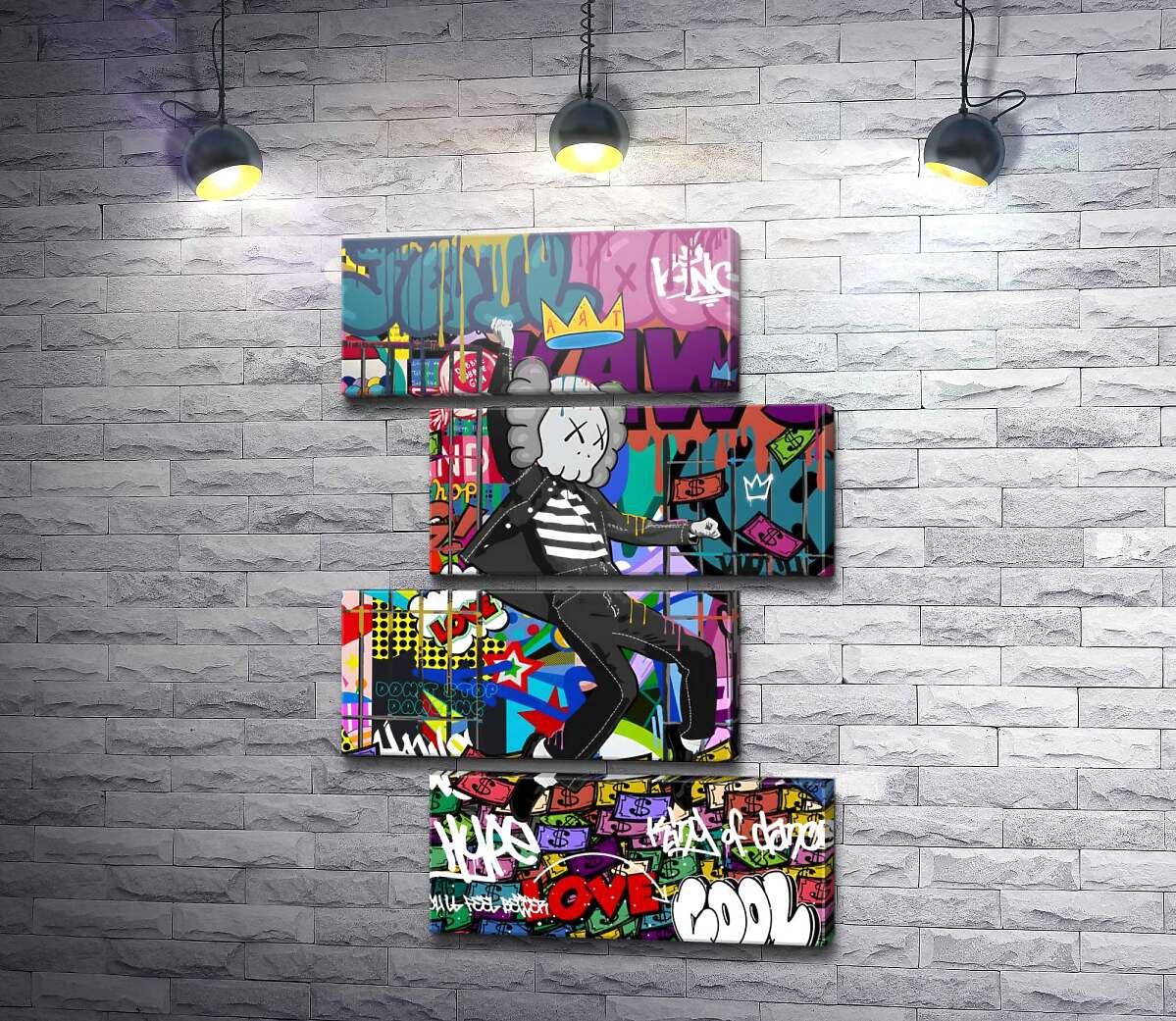 модульная картина Танцующий на деньгах персонаж Kaws  в стиле поп-арт (Модуль №23)