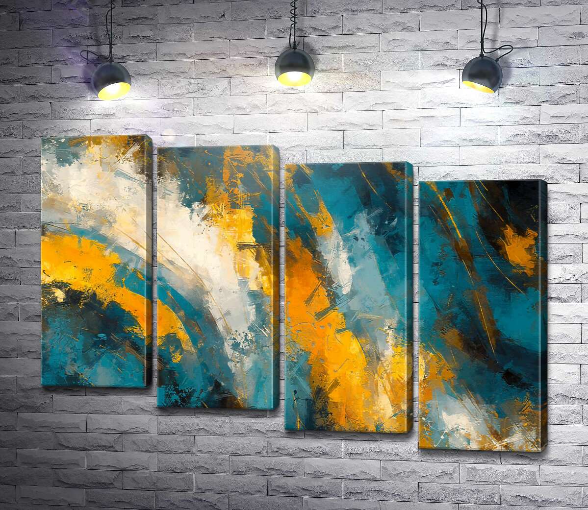 модульна картина Рвані штрихи синьо-золотистої абстракції (Модуль №19)