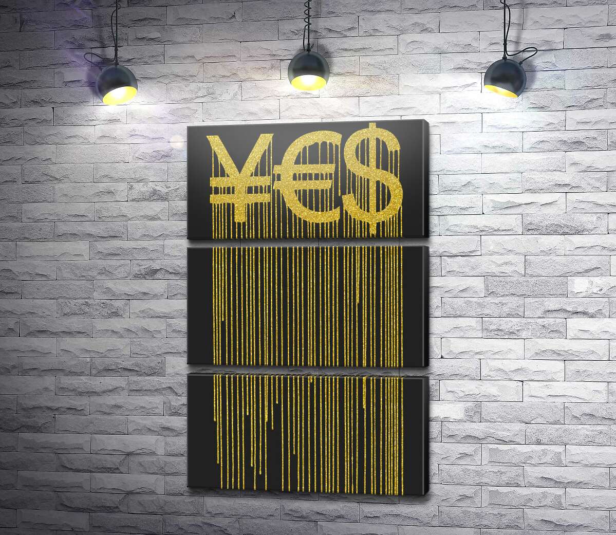 модульная картина YES: йена, евро и доллар в золотых потеках (Модуль №15)