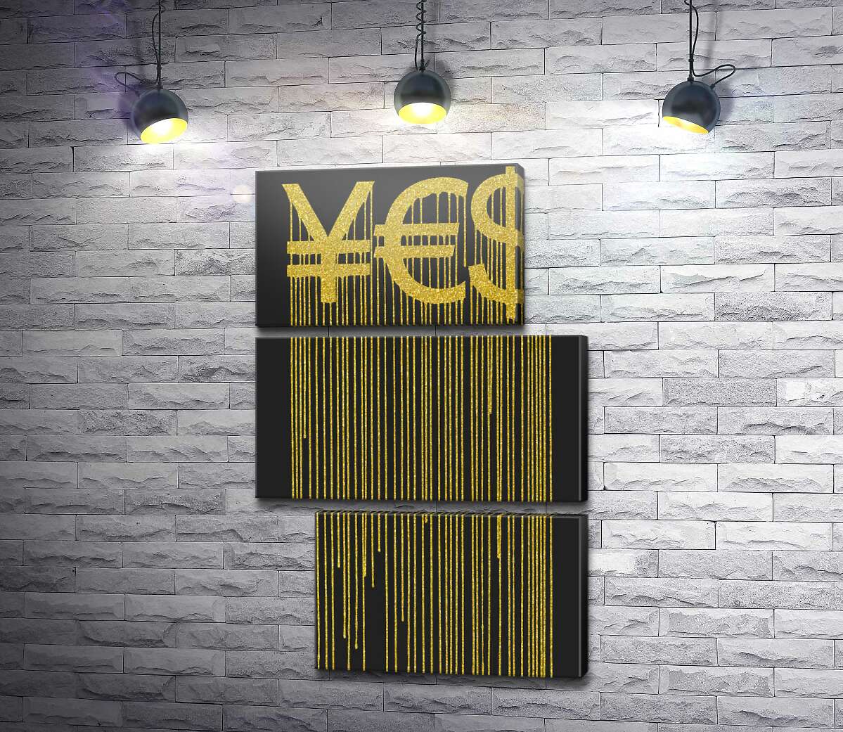 модульная картина YES: йена, евро и доллар в золотых потеках (Модуль №16)