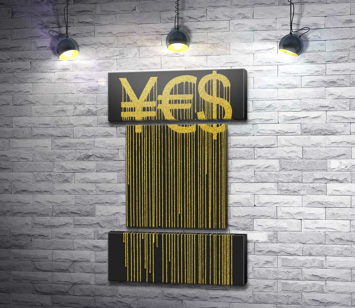 модульна картина YES: ієна, євро та долар у золотих потіках (Модуль №18)