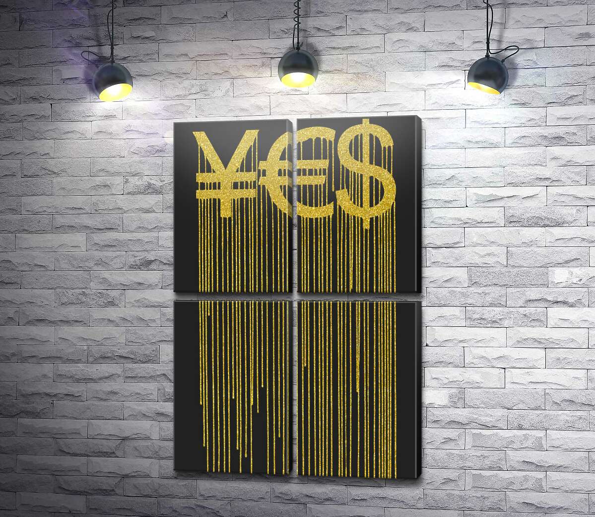 модульна картина YES: ієна, євро та долар у золотих потіках (Модуль №25)