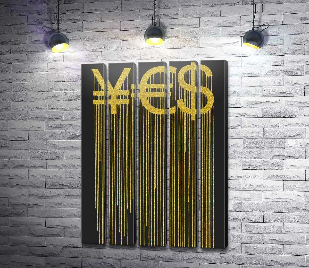 модульна картина YES: ієна, євро та долар у золотих потіках (Модуль №26)
