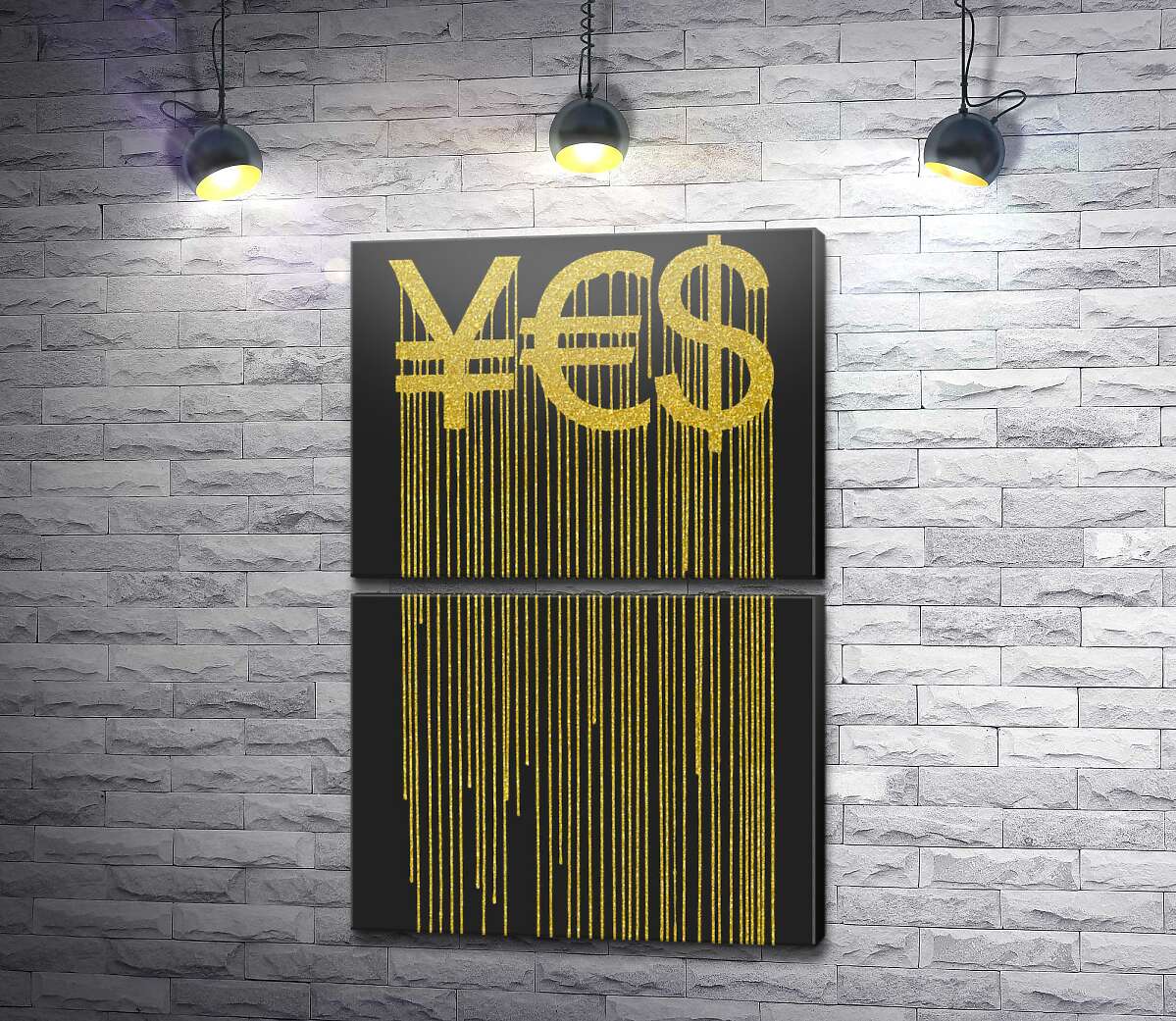 модульна картина YES: ієна, євро та долар у золотих потіках (Модуль №7)