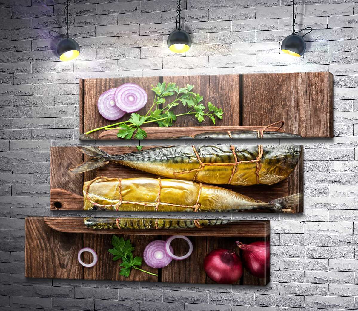 модульная картина Аппетитная скумбрия на кухонной доске (Модуль №17)