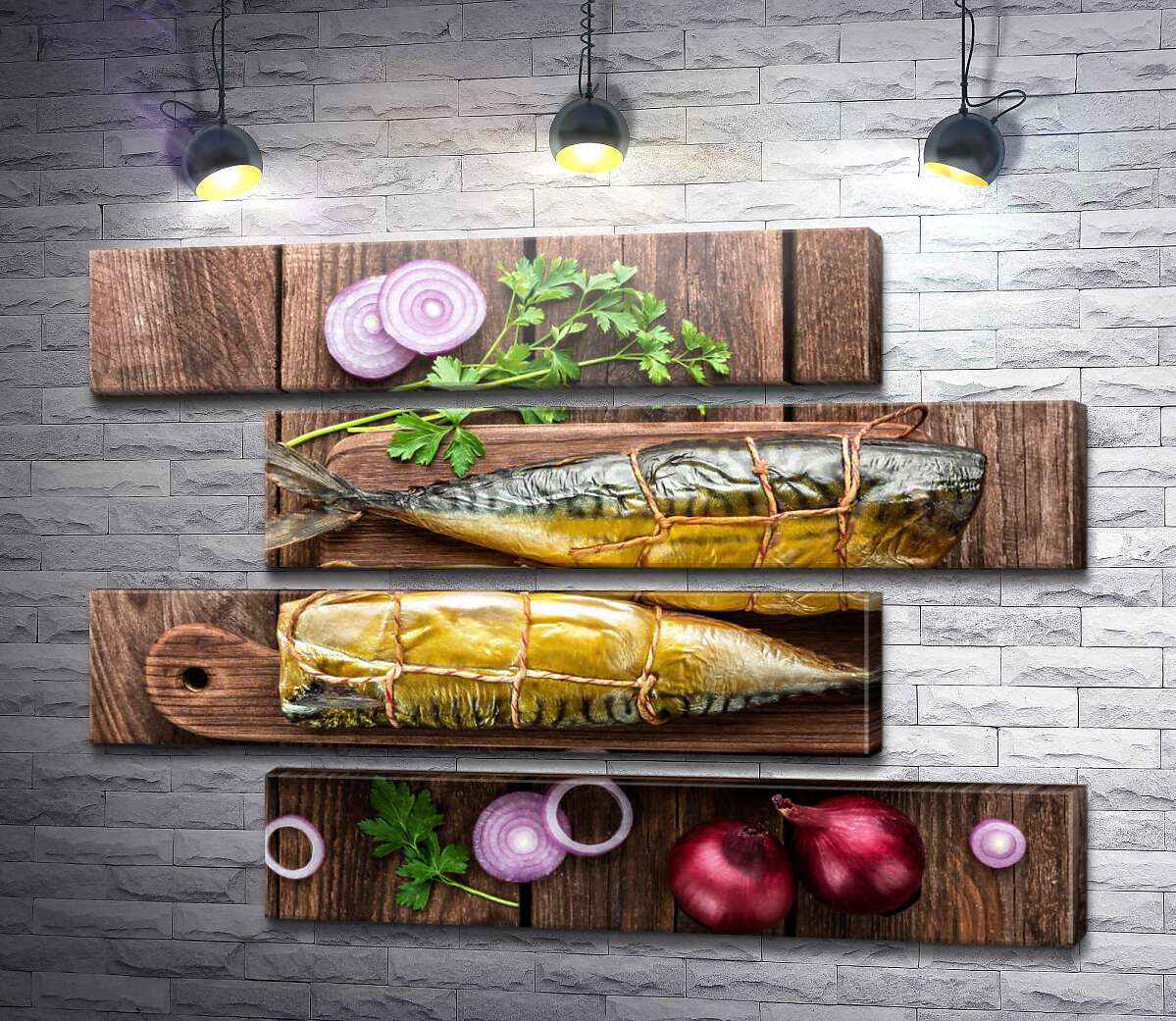модульная картина Аппетитная скумбрия на кухонной доске (Модуль №23)
