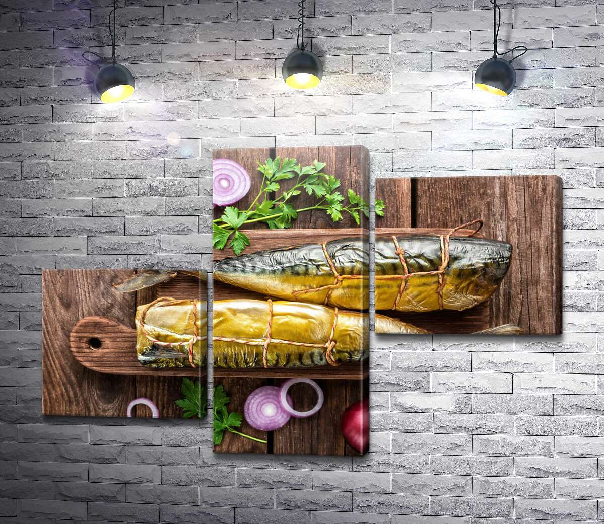 модульная картина Аппетитная скумбрия на кухонной доске (Модуль №12)