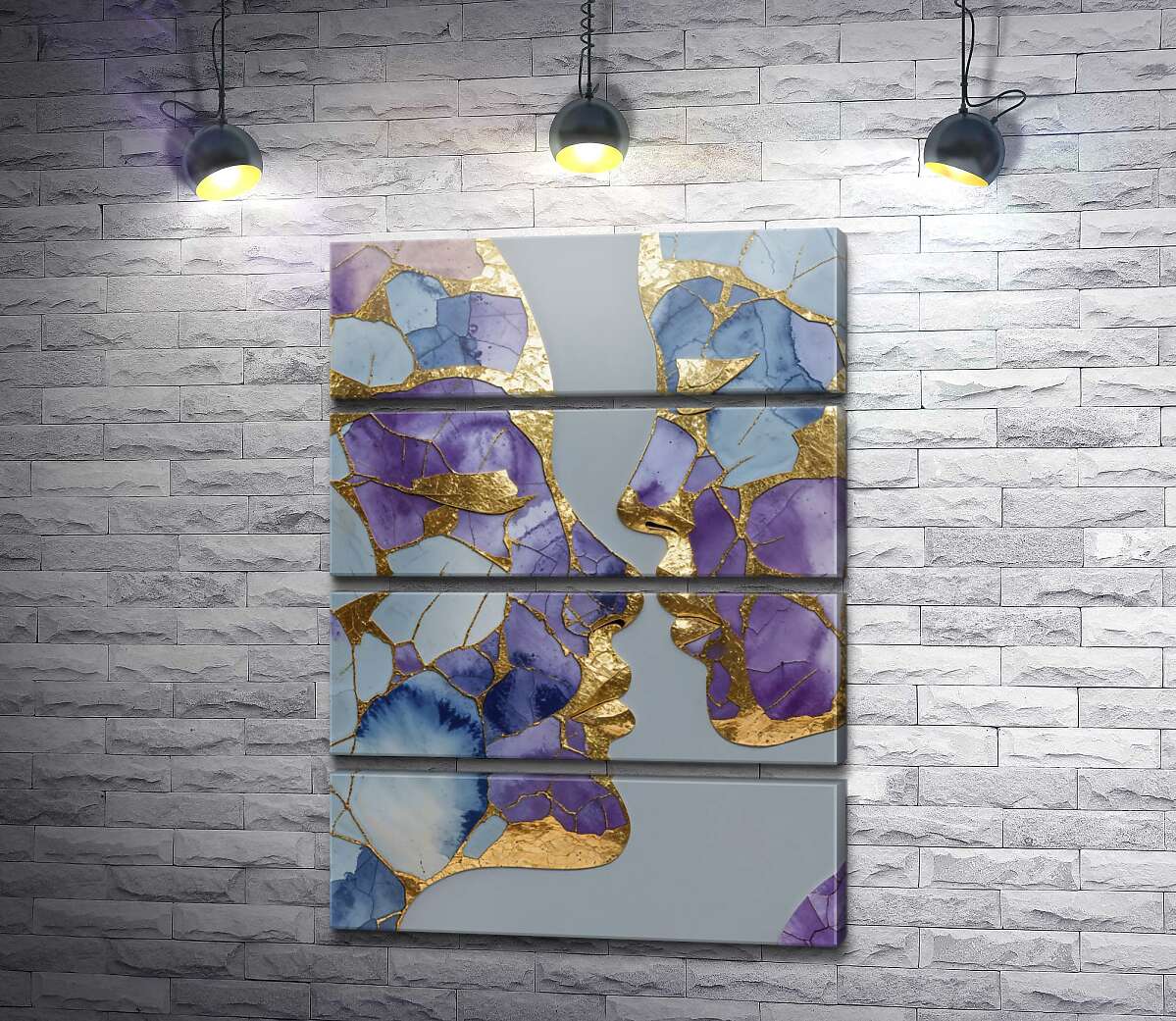модульная картина Абстрактные силуэты пары с золотыми акцентами (Модуль №22)