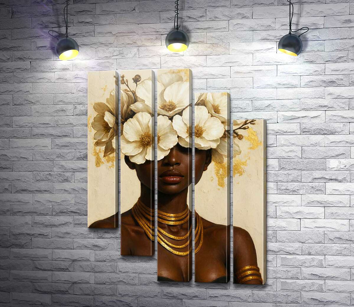 Модульна картина Силует темношкірої дівчини з квітами (Модуль №28)
