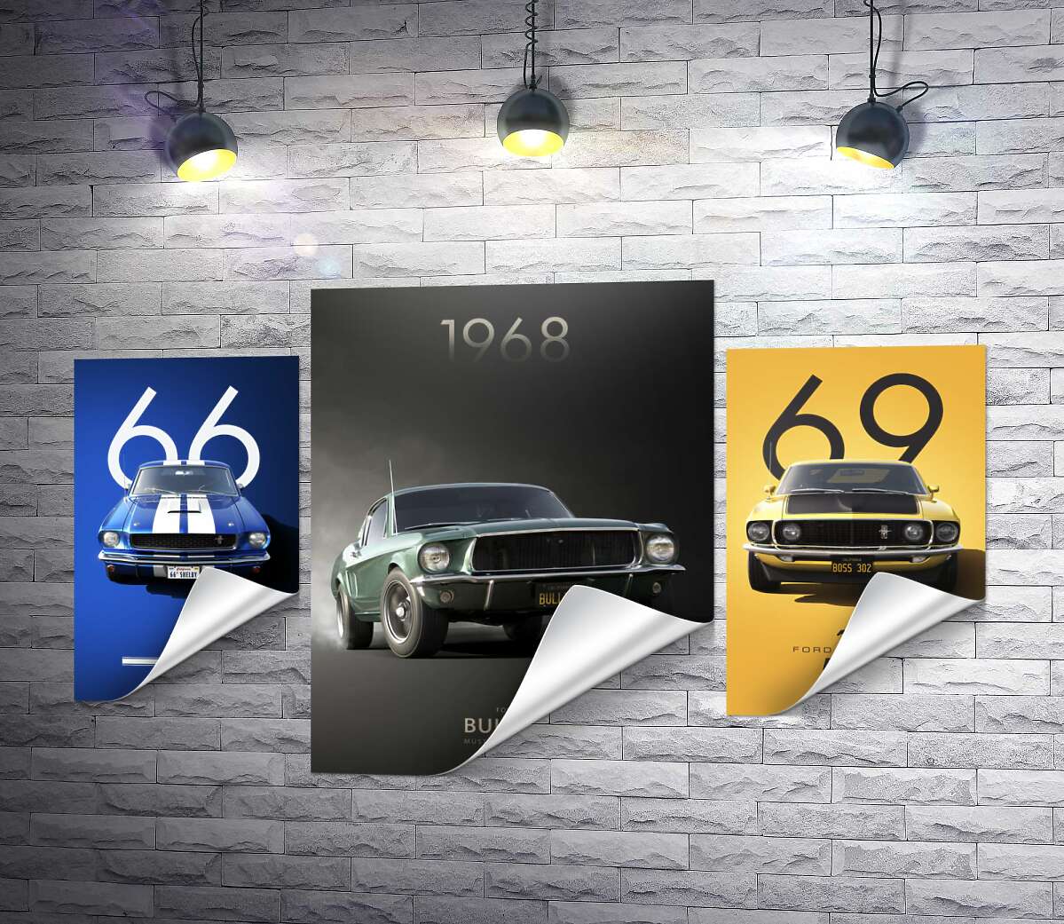 Только печать коллаж Три Ford Mustang