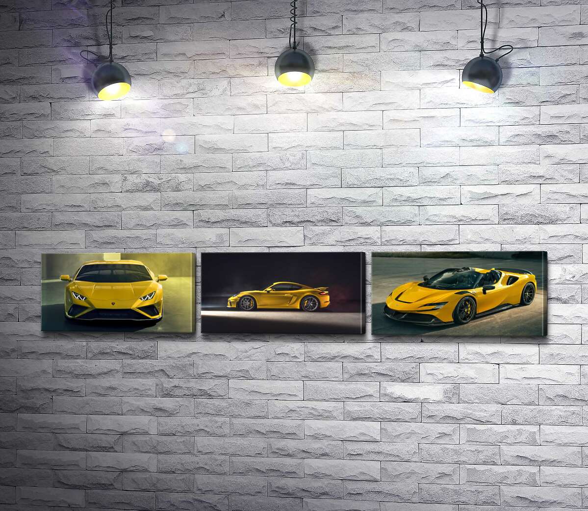 Картина колаж Жовті Lambo, Porshe, Ferrari