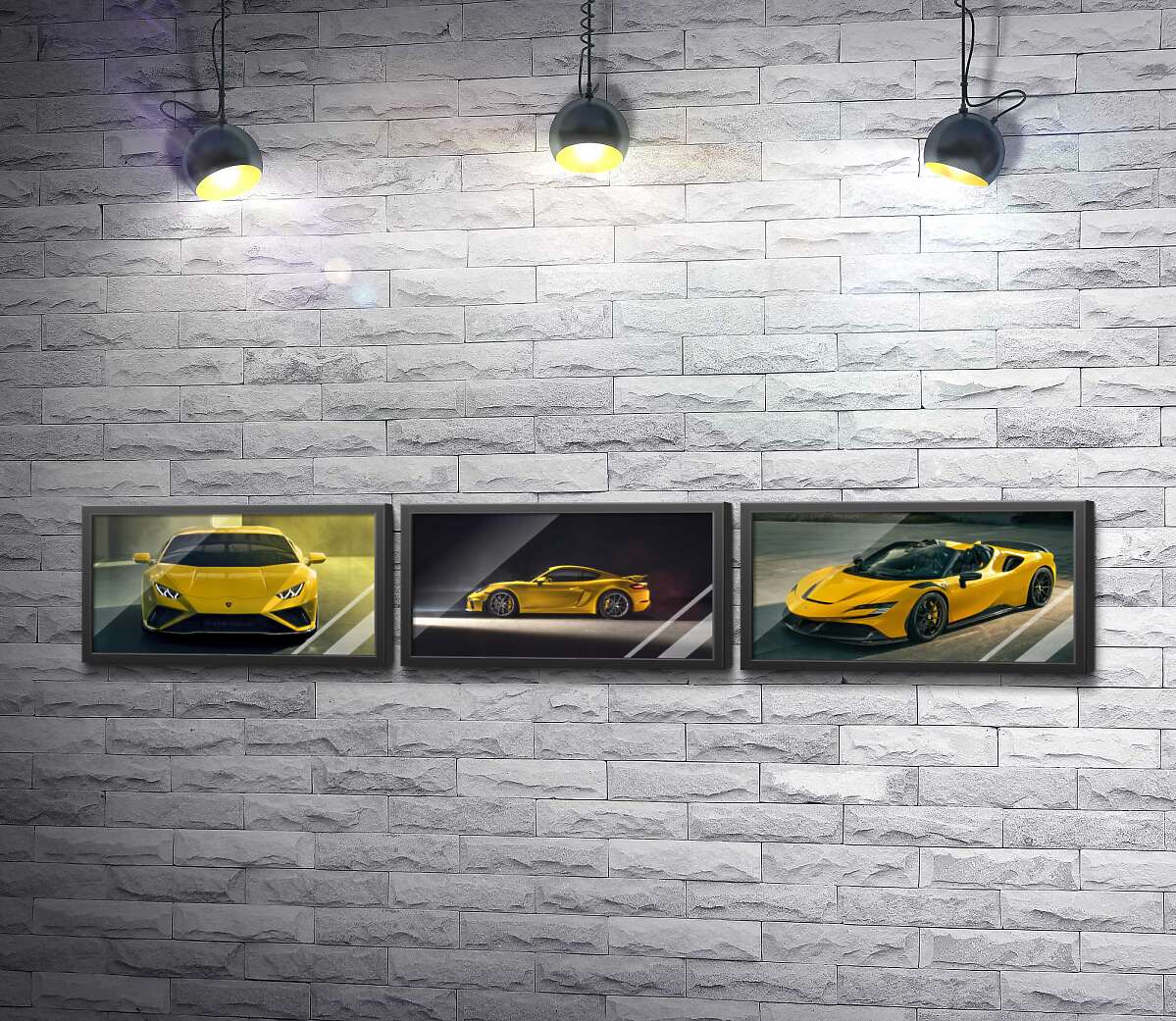 Постер коллаж Желтые Lambo, Porshe, Ferrari