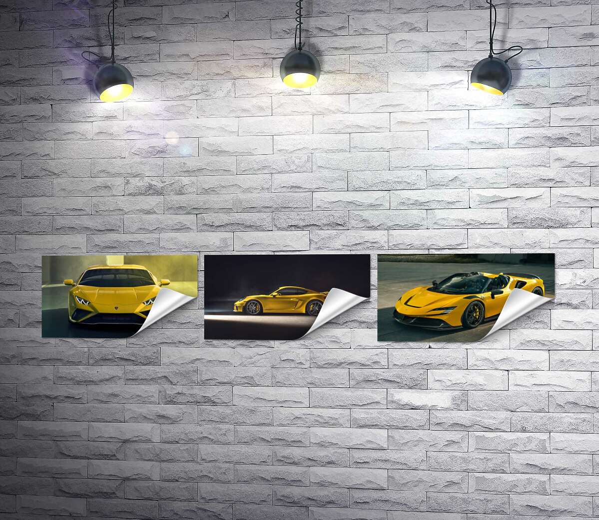 Только печать коллаж Желтые Lambo, Porshe, Ferrari