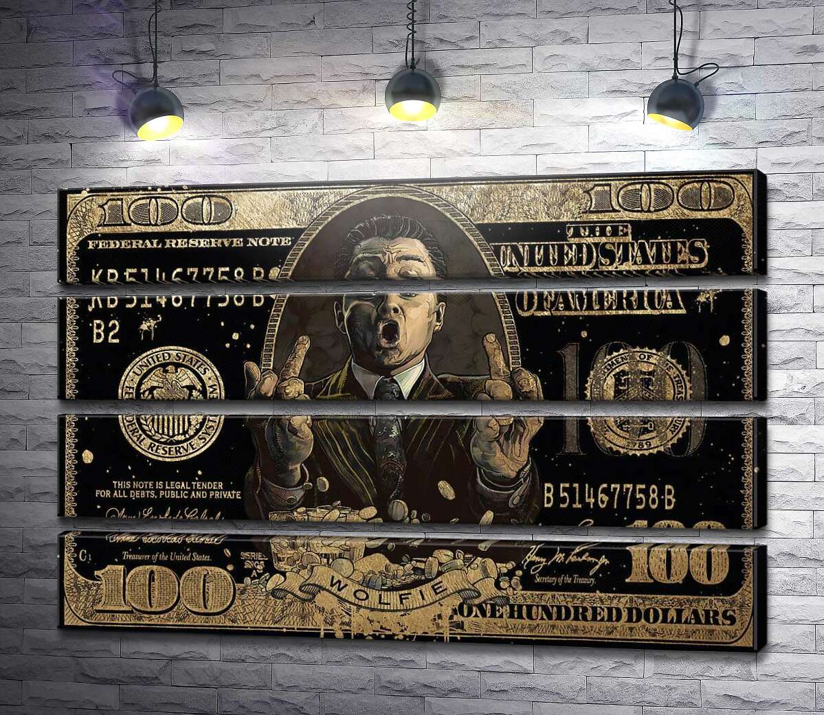 Модульная картина Wolfie: Золотая банкнота Волк с Wall-Street (Модуль №22)