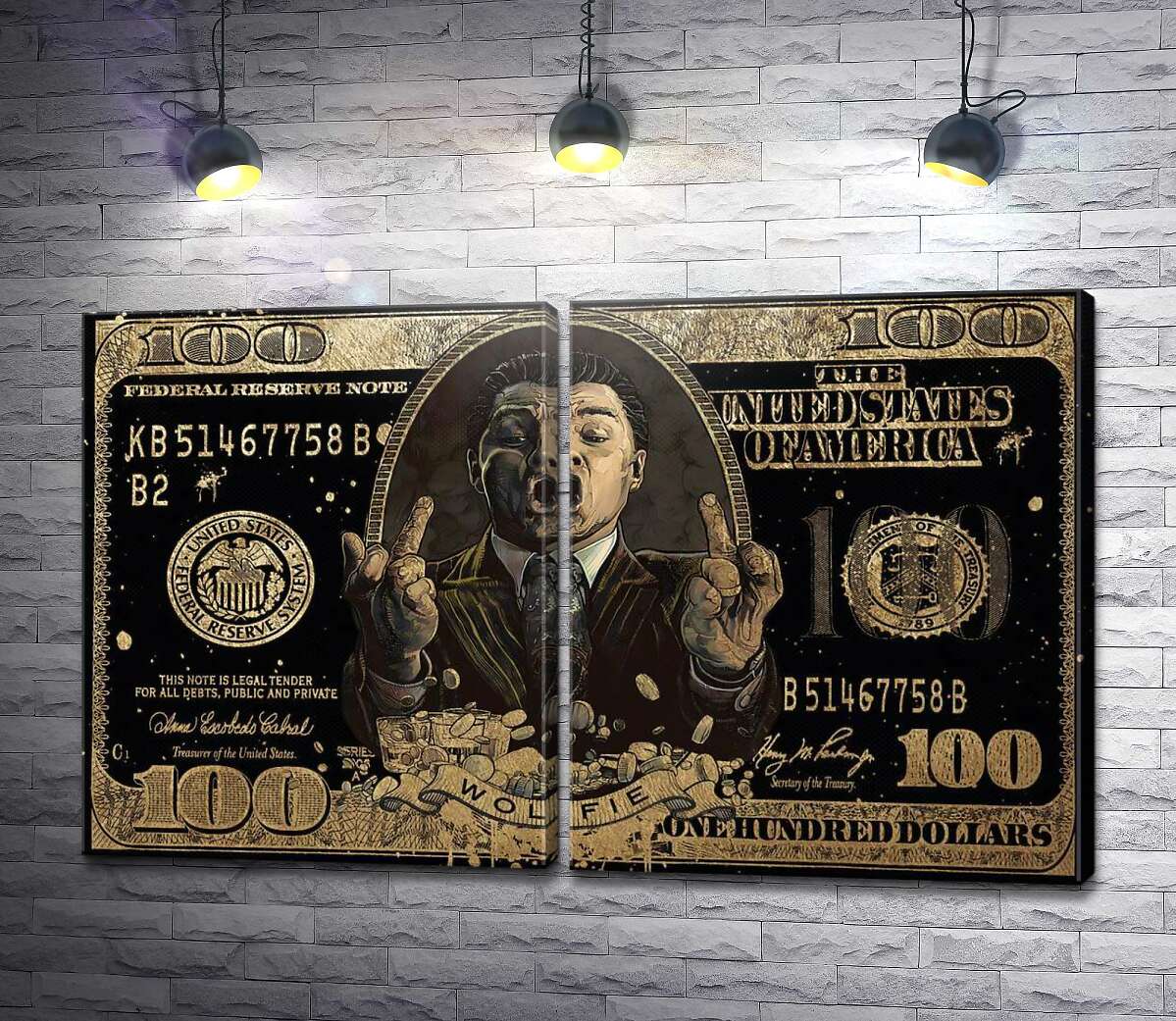 Модульная картина Wolfie: Золотая банкнота Волк с Wall-Street (Модуль №6)