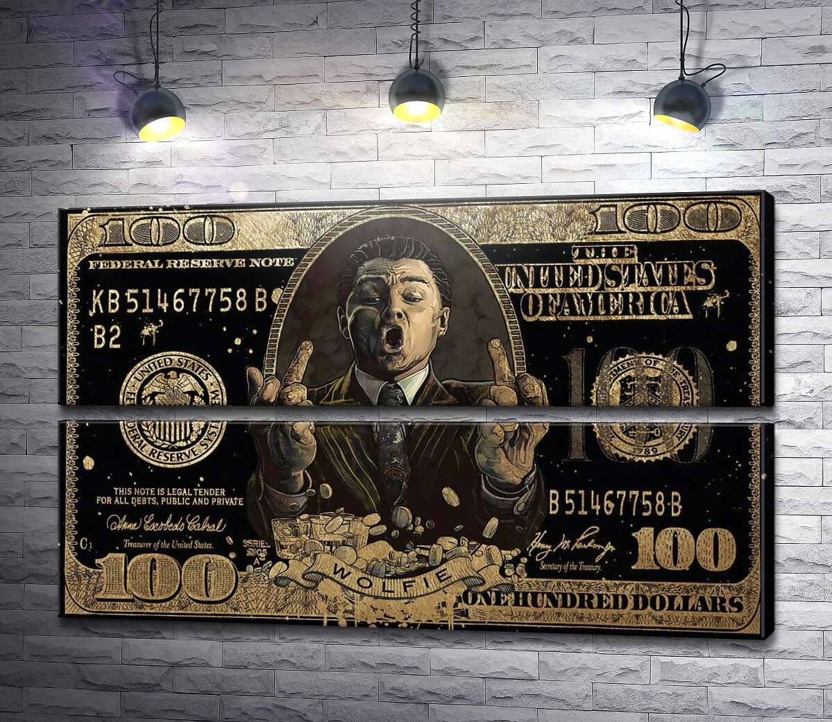 Модульная картина Wolfie: Золотая банкнота Волк с Wall-Street (Модуль №7)
