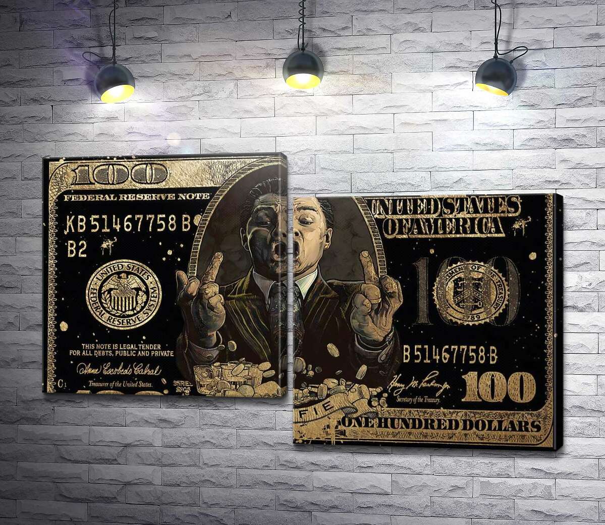 Модульна картина Wolfie: Золота банкнота Вовк із Wall-Street (Модуль №9)