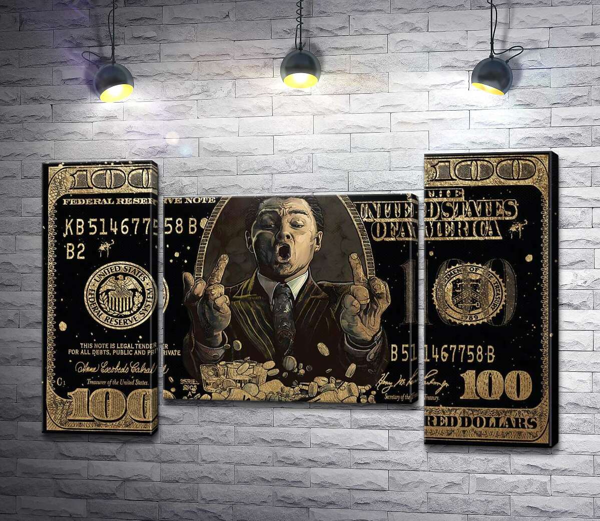 Модульна картина Wolfie: Золота банкнота Вовк із Wall-Street (Модуль №11)