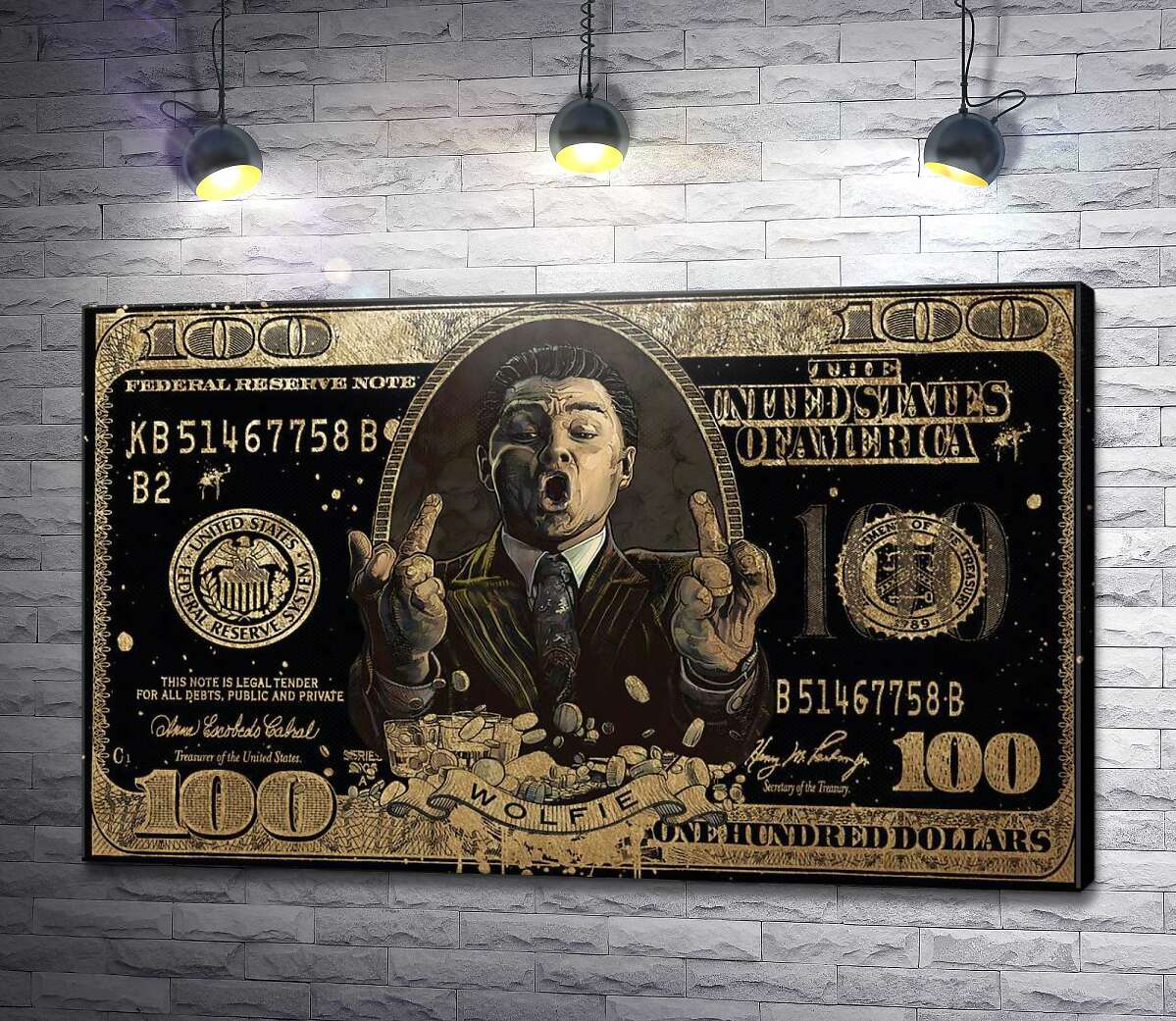 Картина Wolfie: Золотая банкнота Волк с Wall-Street